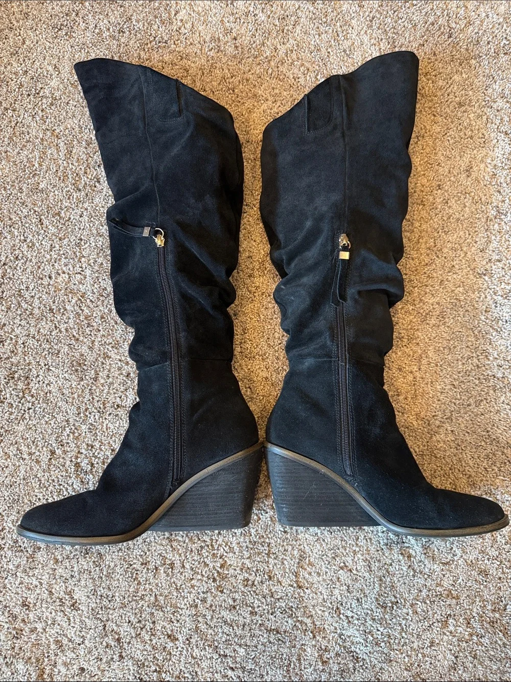 Black Suede Knee-High Women's Boots - Classic Slouchy Style